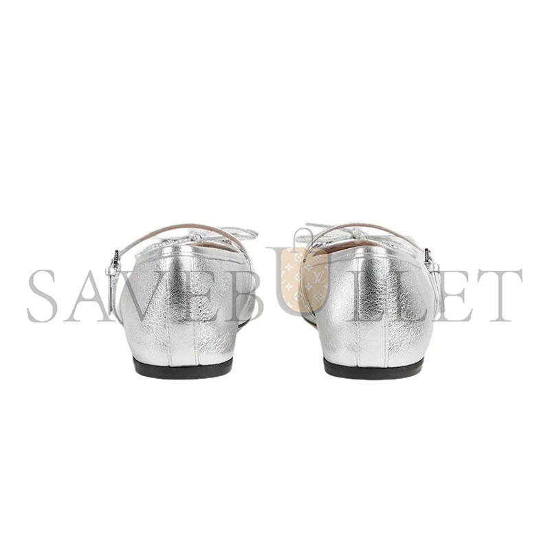 GUCCI WOMEN'S GUCCI HORSEBIT BALLET FLAT IN SILVER LEATHER ‎814413